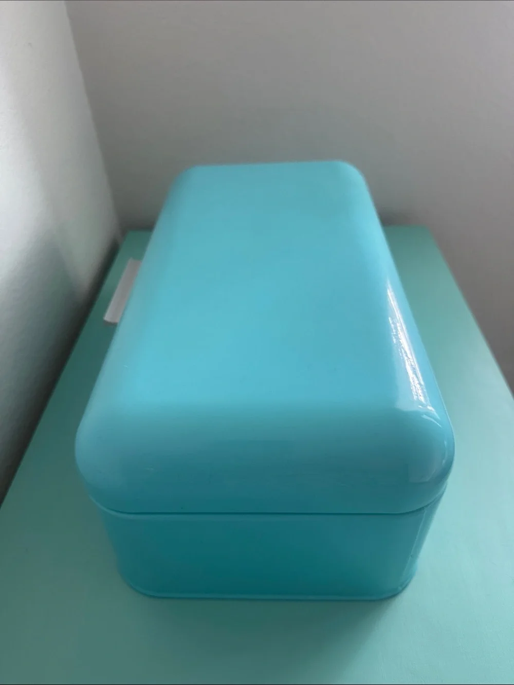 Home Basic-retro metal turquoise bread box storage for kitchen countertop-used
